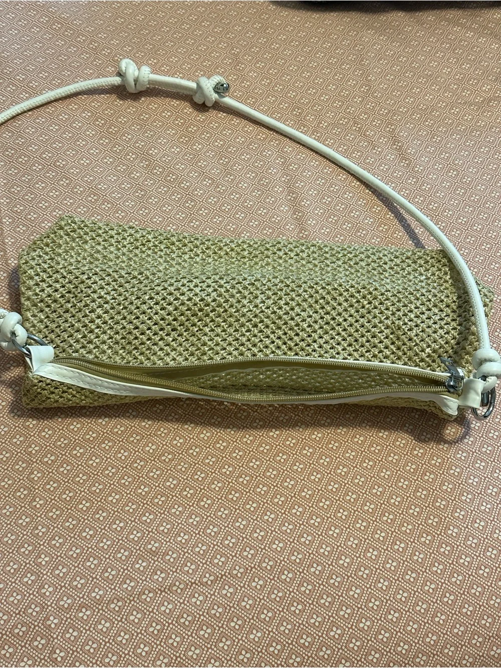 Natural Woven Shoulder Bag with White Strap Beach bag